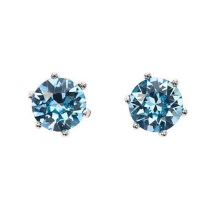 Silvertone Round Stud Earrings with Aqua Swarovsk Crystals